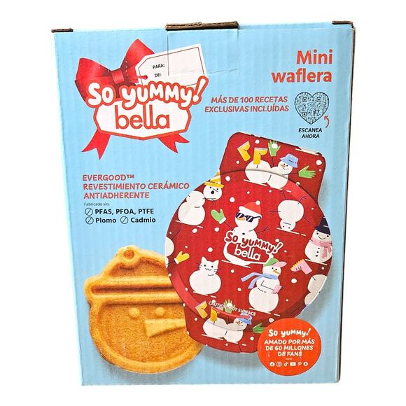 NEW So Yummy Bella Nonstick Mini Christmas Snowman Waffle Maker in Red - Picture 4 of 7